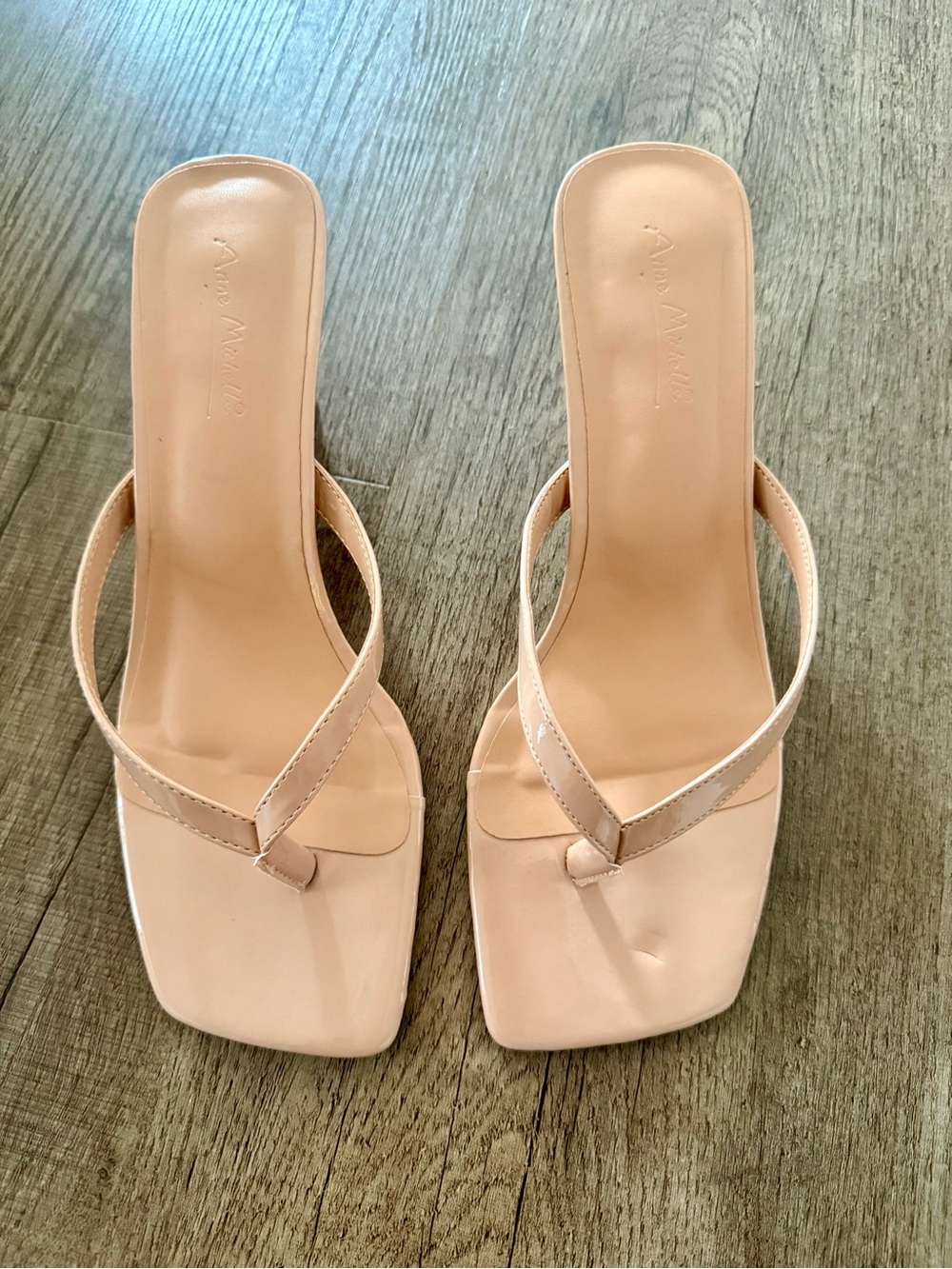 Anne Michelle Nude Leather Thong Mule Heels - Picture 3 of 3